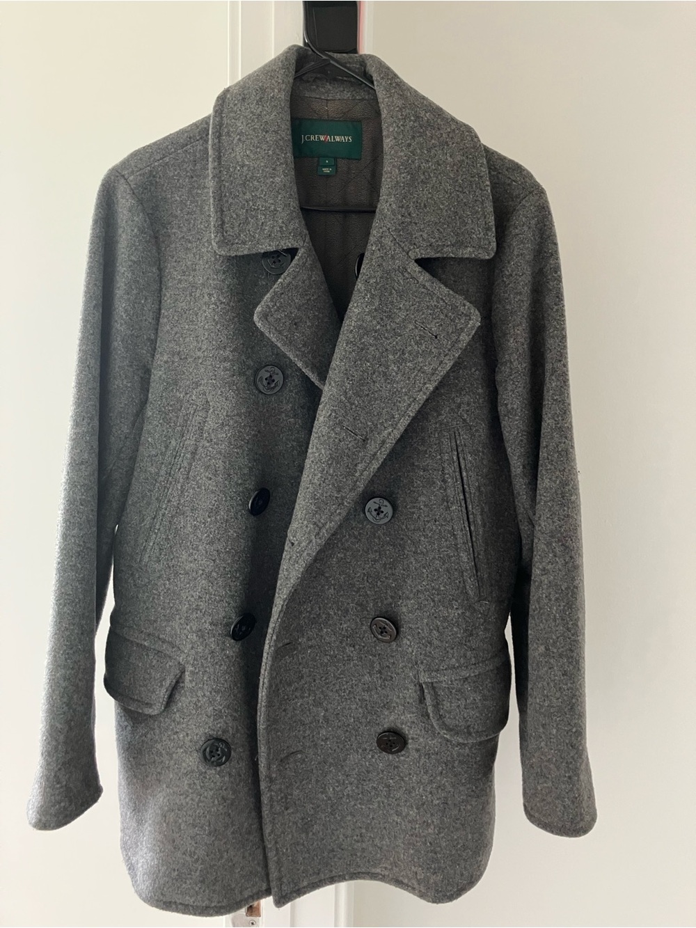 J.Crew Men’s Classic Double-Breasted Peacoat in Grey Size Small